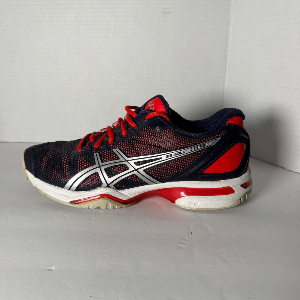 Asics Gel-Solution Speed Tennis Shoes Navy Red‎ Silver Womens 8.5 E250N